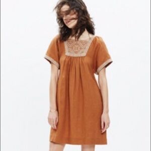 Madewell Linen Embroidered Wander Dress